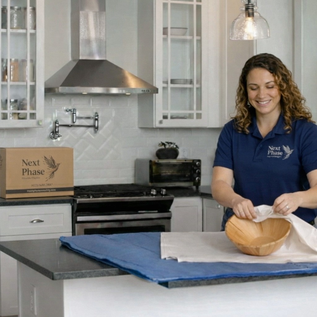 Mover taping boxes in client home