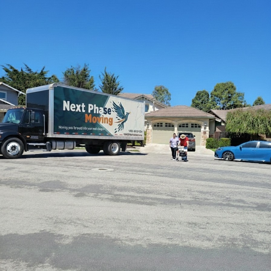Mover organizing inside moving truck